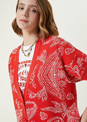 Beymen Club Mercan V Yaka Şal Desenli Kısa Kollu Triko Hırka - 4