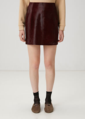 Beymen Club Bordo Tay Tüyü Deri Mini Etek - 3
