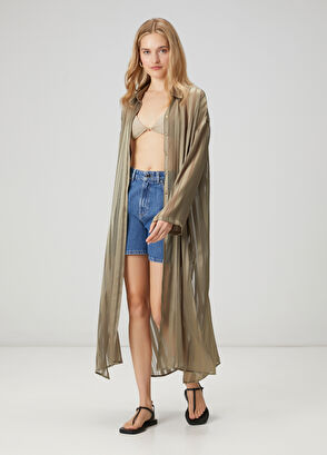 Beymen Club Khaki Striped Transparent Tunic - 4