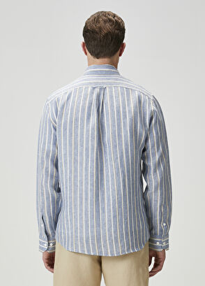 Beymen Club Comfort Fit Blue Stripe Patterned Linen Shirt - 6