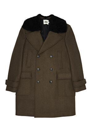 Beymen Club Haki Yakası Shearling Detaylı Yün Kruvaze Palto - 8