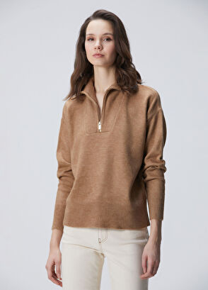 Network Camel Dik Yaka Fermuarlı Uzun Kol Kazak - 4