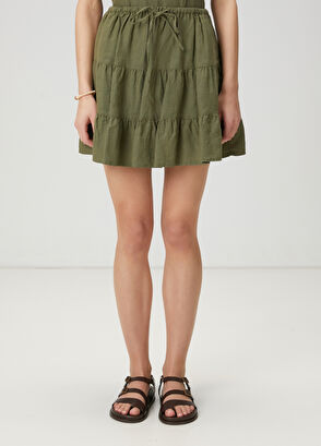 Beymen Club Khaki Ruffles Mini Linen Skirt - 3
