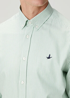 Beymen Club Comfort Fit Beyaz Yeşil Çizgili Oxford Gömlek - 7