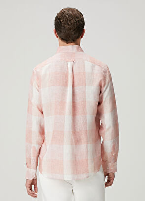 Beymen Club Comfort Fit Burgundy Plaid Patterned Linen Shirt - 6