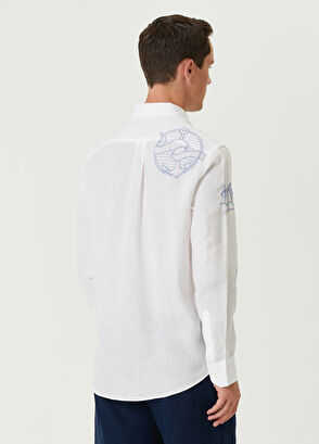 Beymen Club Comfort Fit Fish Sail Embroidered Linen Shirt - 6
