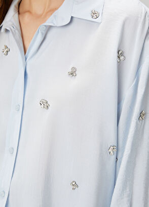 Beymen Club Oversize Blue Embellished Shirt - 6