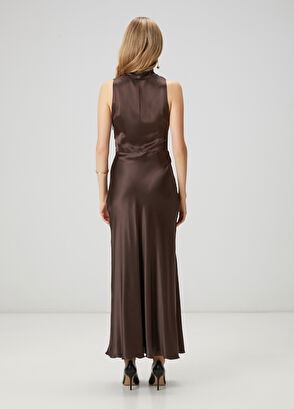 Beymen Club Kahverengi Degajeli İpek Saten Abiye Elbise - 5
