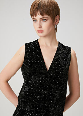 Beymen Club Black Embellished Velvet Evening Vest - 6