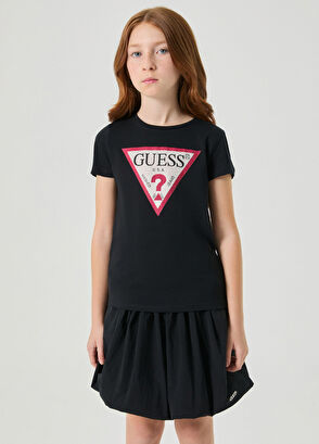 Guess Baskılı Siyah Kısa Kollu Kız Çocuk T-shirt  - 5