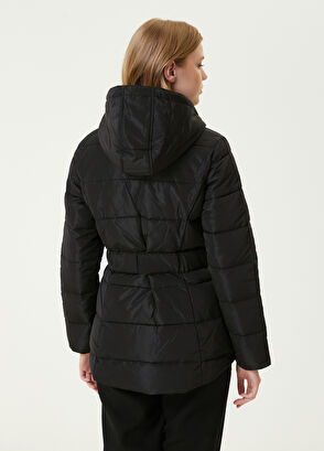 Beymen Club Siyah Kapüşonlu Kemerli Puff Mont - 5