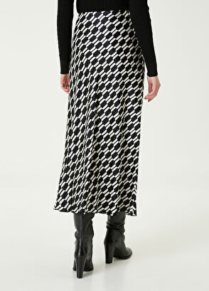 Beymen Club Siyah Desenli Midi Saten Evaze Etek - 5