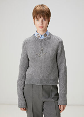 Beymen Club Grey Embellished Logo Wool Sweater - 3