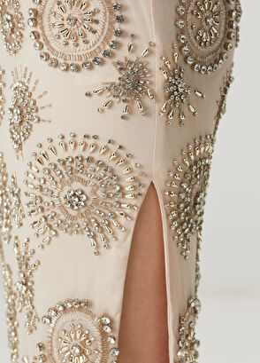 Şampanya İşlemeli Midi Kokteyl Elbise - Görsel 7