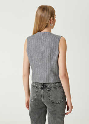 Beymen Club Gri Çizgili Yün Yelek - 7