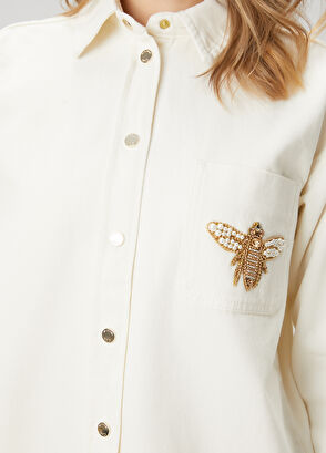 Beymen Club Ecru Brooch Detailed Denim Outer Shirt - 6