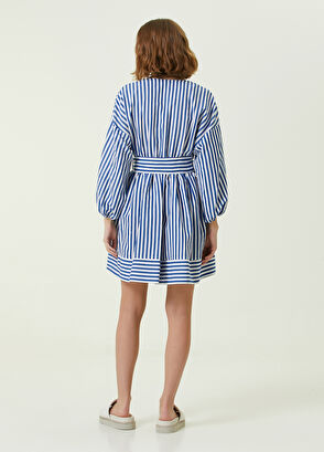 Beymen Club Blue V-Neck Striped Mini Dress - 6