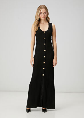 Beymen Club Black Amorphous Button-Down Maxi Knit Dress - 4