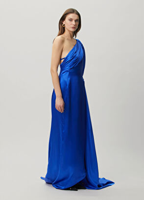 Valentino Sax Blue Maxi Silk Satin Evening Dress - 3