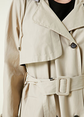 Beymen Club Açık Bej Kapüşonlu Kruvaze Pardösü - 5