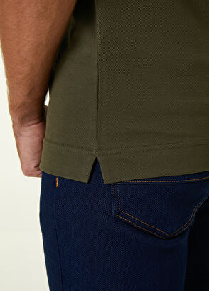 Beymen Club Khaki Polo Neck Honeycomb Textured Logo T-shirt - 6