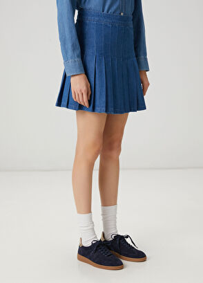 Beymen Club Blue Pleated Mini Denim Skirt - 4