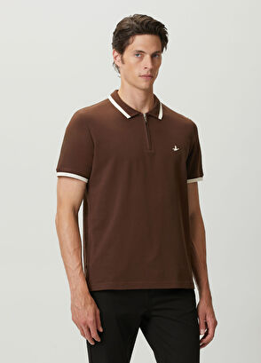Beymen Club Brown Ecru Polo Zippered T-Shirt - 3