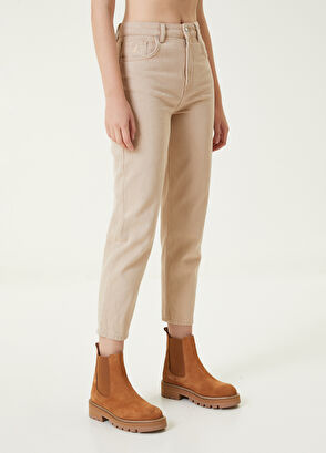 Beymen Club Klasik Mom Fit Bej Jean Pantolon - 3