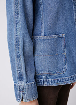 Beymen Club Blue Corduroy Collar Denim Shirt - 8