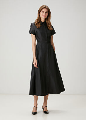 Beymen Club Black Belted Midi Taffeta Shirt Dress - 3