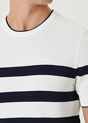 Beymen Club Navy Blue White Jacquard Short Sleeve Sweater - 6