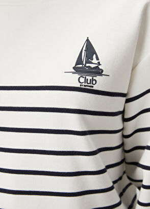 Beymen Club Lacivert Beyaz Baskılı Çizgili Sweatshirt - 6