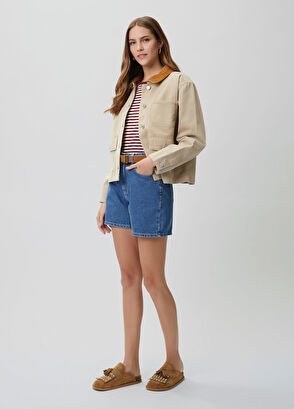 Beymen Club Beige Velvet Collar Denim Jacket - 5