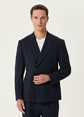 Beymen Club Lacivert Çizgili Gofreli Kruvaze Takım Elbise - 4