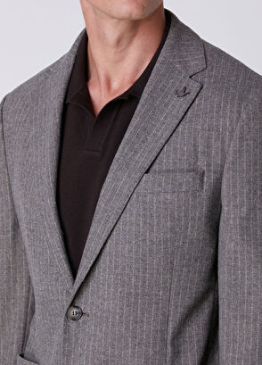 Beymen Club Grey Stripe Patterned Jersey Wool Flannel Suit - 6