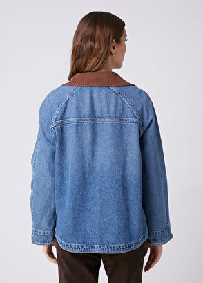 Beymen Club Blue Corduroy Collar Denim Shirt - 6