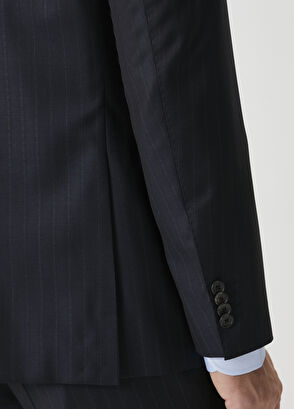 Drop 7 Lacivert Çizgili Yün Takım Elbise - Görsel 10