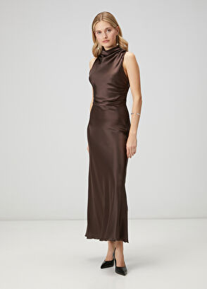 Beymen Club Kahverengi Degajeli İpek Saten Abiye Elbise - 3