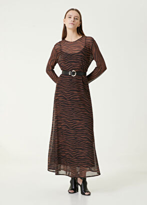Network Kahverengi Zebra Desenli Maxi Elbise - 3