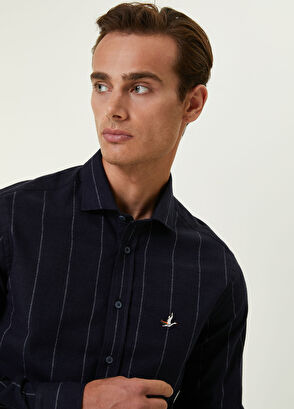 Beymen Club Comfort Fit Lacivert İri Çizgi Desenli Flanel Göml - 7