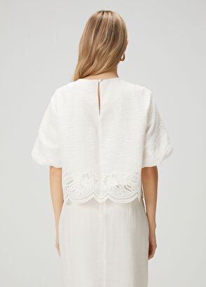 Beymen Club Kırık Beyaz Nakışlı Balon Kol Bluz - 5