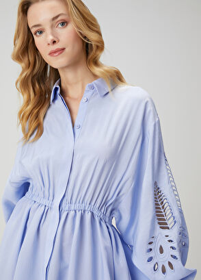 Beymen Club Blue Embroidered Midi Shirt Dress - 4