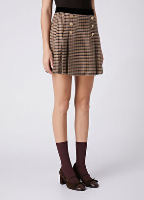 Beymen Club Camel Plaid Pleated Mini Skirt - 6