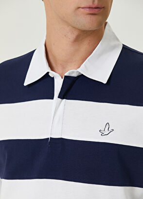 Beymen Club Lacivert Beyaz Polo Yaka Şeritli Sweatshirt - 7