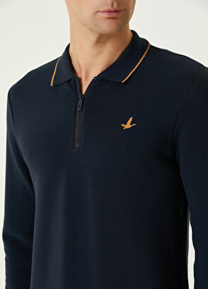 Beymen Club Slim Fit Navy Ottoman Textured Polo Sweatshirt - 6