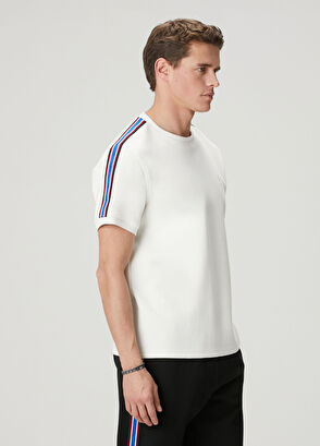 Beymen Club Off White Relax Fit Stripe Detail Pique T-Shirt - 4