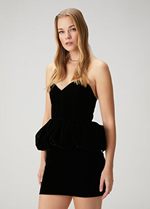 Beymen Club Siyah Straplez Mini Kokteyl Elbise - 4