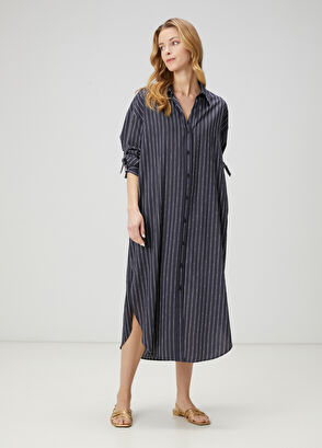 Beymen Club Navy Blue Striped Midi Shirt Dress - 4