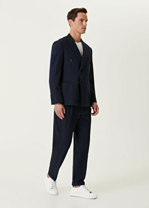 Beymen Club Lacivert Çizgili Gofreli Kruvaze Takım Elbise - 5