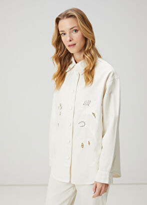 Beymen Club Off-White Embroidered Denim Jacket - 3